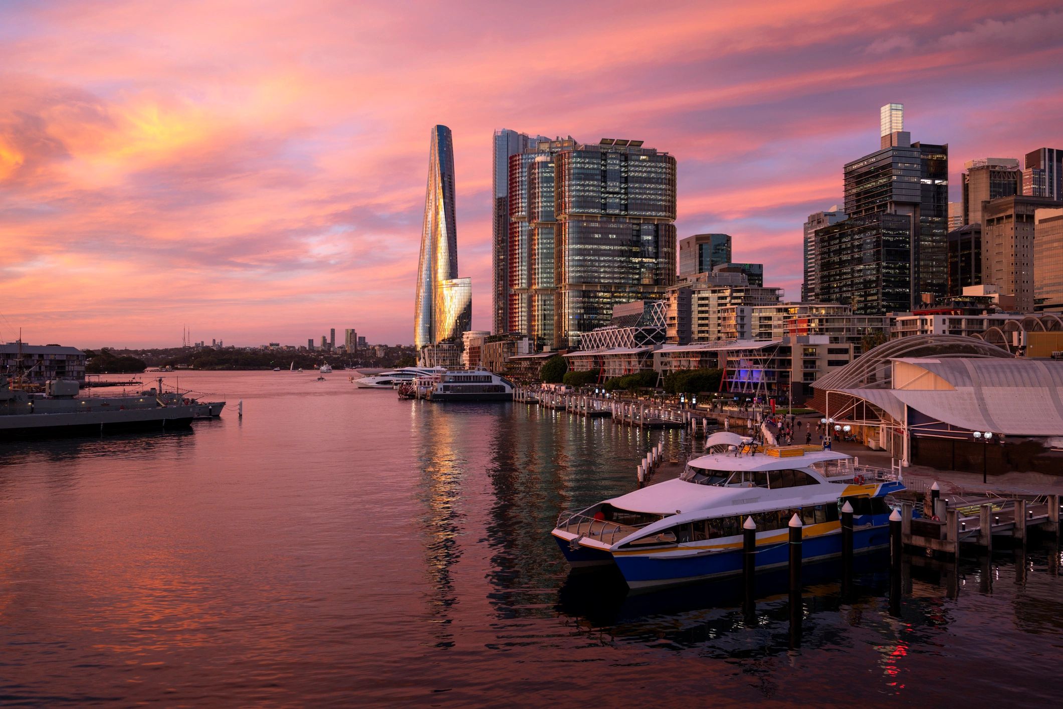 Sydney harbour and Barangaroo at sunset